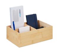 Relaxdays Bamboo Organiser, 3 Compartments, Desk Utensils, Cosmetics, for Office or Bathroom, 9.5 x 28 x 19 cm Natural, 9.5 x 29 x 19 cm