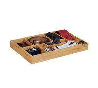 Relaxdays Bamboo Organiser, 5 x 45 x 32 cm, Kitchen Organizer with Removable Dividers, Drawer Insert as Cutlery Holder, Natural Brown