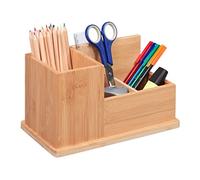 Relaxdays Bamboo Organiser Box 3 Compartments, Narrow, Storage for Kitchen, Bathroom, Office, HWD: 14x24.5x14 cm, Brown