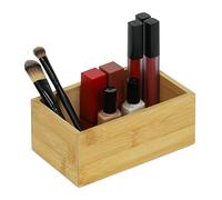 Relaxdays Bamboo Organiser Box, Narrow, Long, Storage for Kitchen, Bathroom, Office, HxWxD: 6.5 x 16.5 x 10 cm, Natural