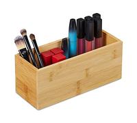 Relaxdays Bamboo Organiser Box, Narrow, Long, Storage for Kitchen, Bathroom, Office, HxWxD: 9.5 x 23 x 9 cm, Natural