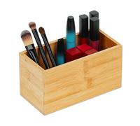 Relaxdays Bamboo Organiser Box, Narrow, Without Lid, Storage for Kitchen, Bathroom & Office, 9.5x18x9 cm, Natural Brown