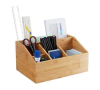 Relaxdays Bamboo Organizer, 6 Compartments, With Pen Holder, A5 Letter Rack, Office Tidy, HWD 14x28x19.5 cm, Natural
