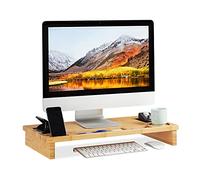 Relaxdays Bamboo PC Monitor Stand, Screen Riser for Computers & Laptops, Storage Space, HWD 9 x 60 x 30cm, Natural