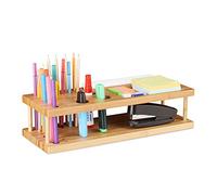 Relaxdays Bamboo Pen Holder, Desk Organiser for 25 Pens, Stationery Stand, HxWxD: 10 x 40 x 15 cm, Natural