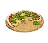Relaxdays Bamboo Pizza Plate with 33 cm Diameter, Wooden Cutting Board, Firm Pizza Board with 6 Parts for Even-Sized Pieces, Wooden Pizza Platter, Natural Brown