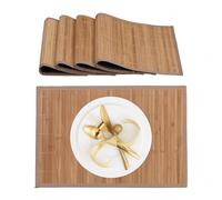 Relaxdays Bamboo Place Mats, Set of 4, Fabric Border, Non-Slip, 45 x 30 cm, Dining Table Settings, Square, Natural