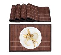 Relaxdays Bamboo Place Mats, Set of 4, Fabric Border, Non-Slip, 45 x 30 cm, Dining Table Settings, Square, Brown/Black, Polyester