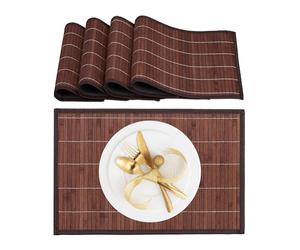Relaxdays Bamboo Place Mats, Set of 4, Fabric Border, Non-Slip, 45 x 30 cm, Dining Table Settings, Square, Brown/Black