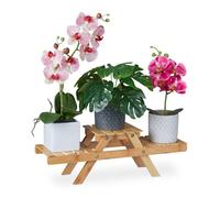 Relaxdays Plant Stand, 3 Shelves, Flower Rack, Indoor, H x W x D: 17 x 51.5 x 15 cm, Bamboo, Natural