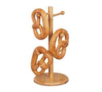 Relaxdays Bamboo Baked Pretzel Stand, 6-Arm, Height 35 cm, Sausage Tree or Cup Holder, Brezelbaum, Wood, Natural