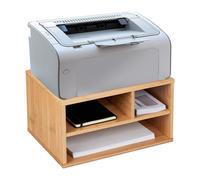 Relaxdays Printer Stand, 3 Compartments, Desk, H x W x D: 22 x 40 x 30 cm, Bamboo Organiser, Natural