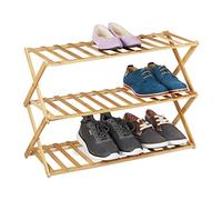 Relaxdays Bamboo Rack 3 Levels, 9 Pairs, Shoes Storage for Hallway, HWD: 46 x 67 x 26 cm Foldable, Stable, Natural