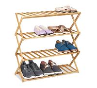 Relaxdays Bamboo Rack 4 Levels, 12 Pairs, Shoes Storage for Hallway, HWD: 68 x 67 x 26 cm Foldable, Stable, Natural