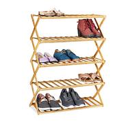 Relaxdays Bamboo Rack 5 Levels, 15 Pairs, Shoes Storage for Hallway, HWD: 89 x 67 x 26 cm Foldable, Stable, Natural