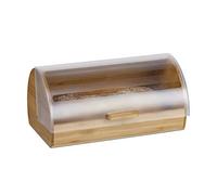 Relaxdays Bamboo Rolling Bread Bin, Large, Aroma-Preserving Bread Box with Lid, HWD: 19 x 38 x 26 cm, Wood, Natural