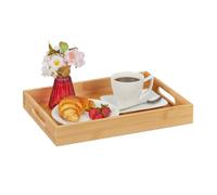 Relaxdays Bamboo Serving Tray for Breakfast in Bed, with Handles, Large, Square, HxWxD: 5,5 x 40 x 30 cm, Natural Brown
