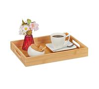 Relaxdays Bamboo Serving Tray with Handles, for Breakfast in Bed, Coffee & Tea, Square, 5 x 34,5 x 25 cm, Natural Brown