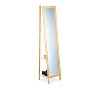 Relaxdays Bamboo Shelf with Full-Body Cheval Mirror, 4 Compartments, Sturdy Rack, Natural Look, HWD: 170x40x35.5 cm