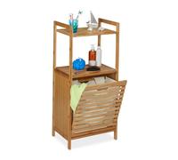Relaxdays Shelving Unit with Laundry Basket, Folding Washing Hamper, Bathroom, HWD 100 x 45.5 x 33.5 cm, Bamboo, Natural