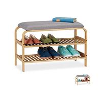 Relaxdays Bamboo Shoe Bench, 6 Pairs of Footwear, Hallway, Bathroom, 2 Levels, Wardrobe Bank HxWxD: 46x69x30 cm, Natural