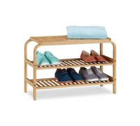 Relaxdays Bamboo Shoe Bench, 6 Pairs of Footwear, Hallway, Bathroom, 2 Levels, Wardrobe Bank HxWxD: 45x70x30 cm, Natural