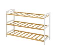 Relaxdays bamboo shoe rack, HWD: 48 x 70 x 25 cm, 3 tiers for 9 pairs, shoe stand with open shelves, brown/white