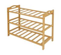 Relaxdays bamboo shoe rack, HxWxD: 48 x 70 x 25 cm, 3 tiers for 9 pairs of shoes, open design, natural finish