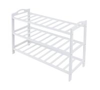 Relaxdays bamboo shoe rack, HxWxD: 48 x 70 x 25 cm, 3 tiers for 9 pairs of shoes, open design, white