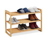 Relaxdays Bamboo Shoe Rack, Stackable Footwear Shelf with 3 Levels, up to 9 Pairs, HWD: 50 x 75.5 x 33 cm, Natural