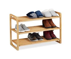 Relaxdays Bamboo Shoe Rack, Stackable Footwear Shelf with 3 Levels, up to 9 Pairs, HWD: 50 x 75.5 x 33 cm, Natural
