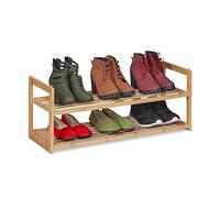 Relaxdays Bamboo Shoe Rack Stackable, Footwear Storage, up to 6 Pairs on 2 Levels, Hallway, 29.5 x 72.5 x 27 cm, Natural