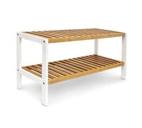 Relaxdays Bamboo Shoe Rack, With 2 Shelves, 33 x 70 x 24.5, Shoe Storage Unit, for 8 Pairs of Shoes, Brown-White