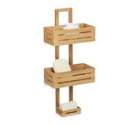 Relaxdays Bamboo Size: 65 x 28 x 15.5 cm Shelf Wooden Rack with 3 Shelves Shower Baskets for Hanging in The Bathroom Rust-Proof Bath Caddy, Natural Brown, 15.5 x 28 x 65 cm