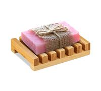 Relaxdays Bamboo Soap Dish, Grid Design, Moisture-Resistant Bathroom Soap Holder, Shower, Sink, WxD 11.5 x 8.5, Natural