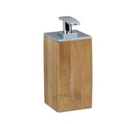 Relaxdays Bamboo Soap Dispenser, Refillable, Square, Size: 17 x 7 x 7 cm, Lotion Dispenser, 225 ml, Wood, Natural