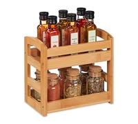 Relaxdays Bamboo Spice Rack, 2 Shelves, Versatile, HWD: 23 x 25.5 x 15.5cm, Countertop Seasoning Stand, Kitchen, Natural