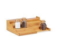 Relaxdays Bamboo Spice Rack, 4-Tier, Extendable, Natural Look, Moisture-Resistant, HWD: 11x38.5x28, Natural