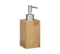 Relaxdays Bamboo Square Soap Dispenser, Manual, Size: 18 x 6.5 x 8 cm, Lotion Dispenser, Natural
