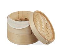 Relaxdays Bamboo Steaming Basket 2 Tiers 20.5 cm