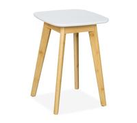 Relaxdays Bamboo Stool, for Kitchen, Hallway & Bathroom, HxWxD: 46 x 33 x 33 cm, Wooden Seat, Plant Stand, Natural/White, Fibreboard