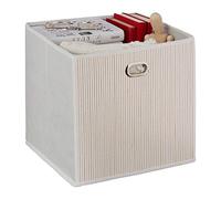 Relaxdays Bamboo Storage Basket, Bathroom & Bedroom Organiser, Cube, Tall Box, HxWxD 31 x 31 x 31 cm, Folding, White, Fleece