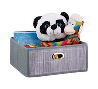 Relaxdays Bamboo Storage Basket, Bathroom & Bedroom Organiser, Square, Low Box, HxWxD 14 x 31 x 31 cm, Folding, Grey, 30% Cardboard 20% 50% Fleece