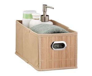 Relaxdays Bamboo Storage Basket, Bathroom Organiser, Rectangular, Narrow Box, HxWxD 14 x 15 x 31 cm, Folding, Natural