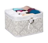 Relaxdays Bamboo Storage Basket, Fabric Lining, 20 x 31 x 31 cm, Folding Shelf Tidy with Handle Hole, Floral, Grey/White