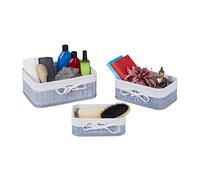 Relaxdays Bamboo Storage Basket Set of 3, Fabric Lining, Shelf Organiser in Different Shapes and Sizes, Grey/Creme, 12 x 32 x 23 cm