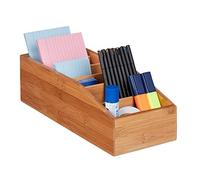 Relaxdays Bamboo Storage Box, 6 Compartments, Universal Office, Bathroom or Kitchen Organiser, HxWxD: 10x14x35cm, Natural