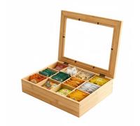 Relaxdays Bamboo tea box, 12 compartments