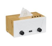 Relaxdays Bamboo Tissue Box in Radio Design, Cosmetic Tissues & Paper Towels Storage, Refillable Dispenser, Natural