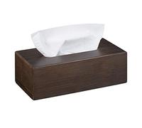 Relaxdays Bamboo Tissue Box, Paper Tissue Box Cover with Sliding Floor, Wooden Dispenser Case, HWD: 7.5x24x12cm, Dark Brown